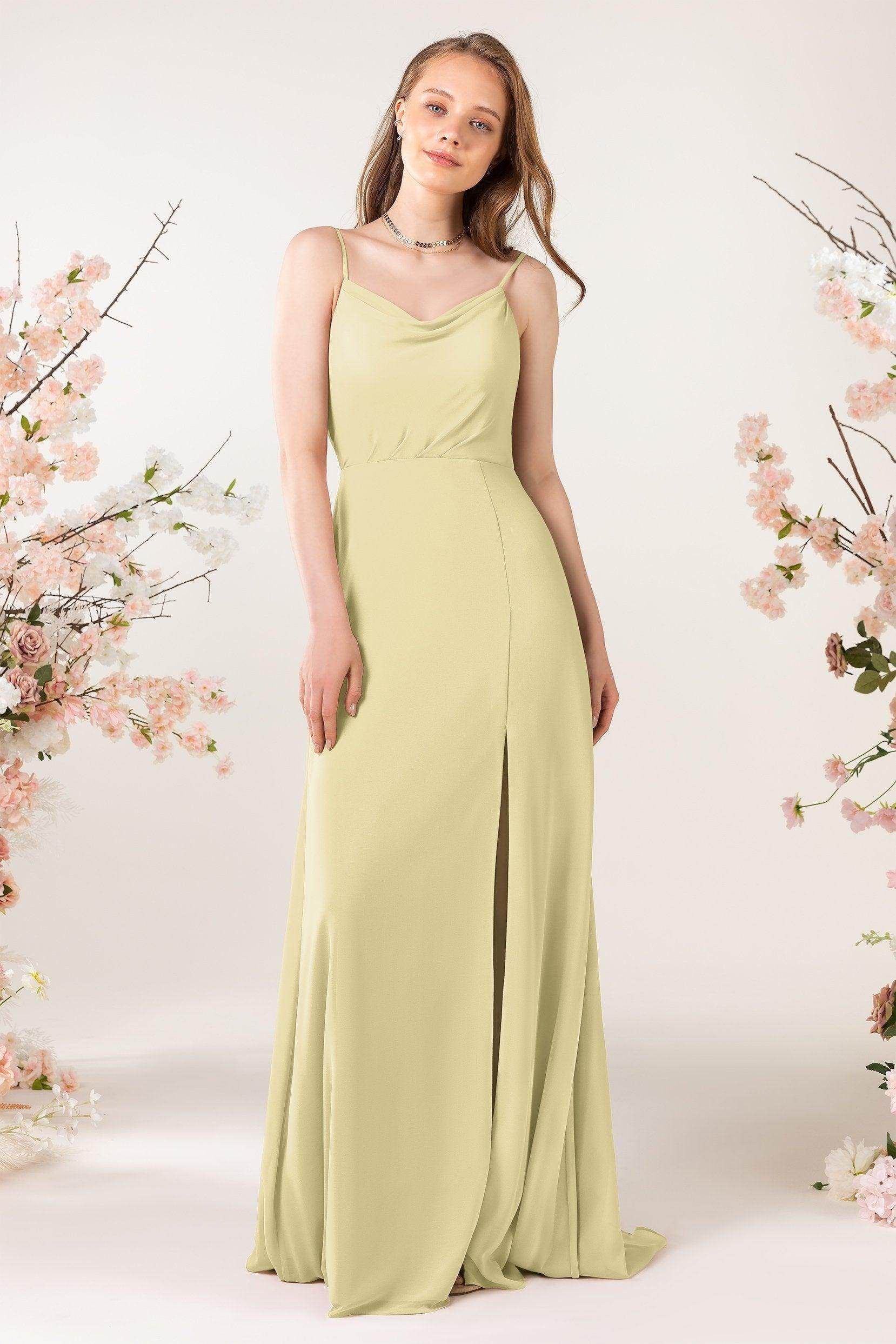 Sheath Sweep-Brush Train Chiffon Bridesmaid Dress CB0457 - COCOMELODY